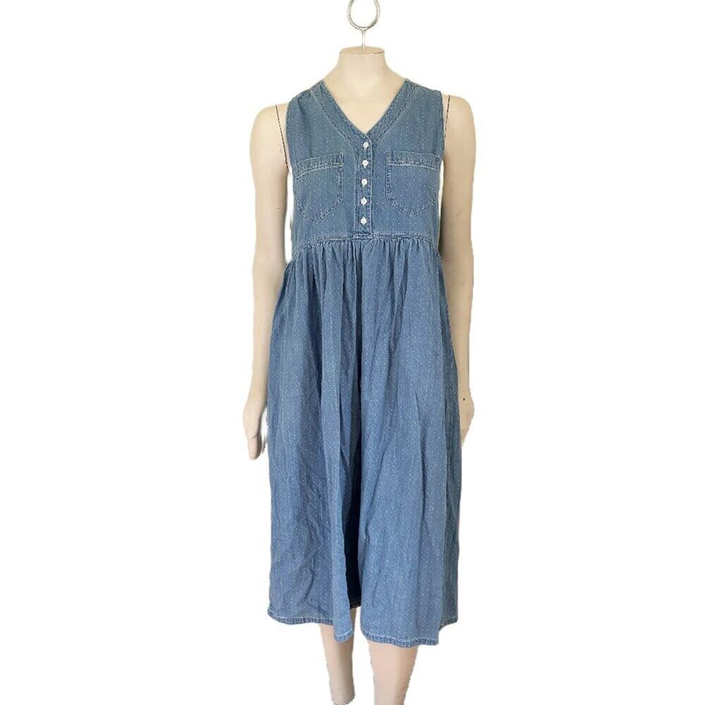 VTG 90s ERIKA Birdseye Stitch Denim Midi Dress Sleeveless Western boho SZ M